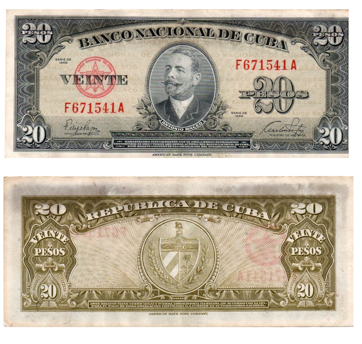 Cuba #80a/XF 20 Pesos